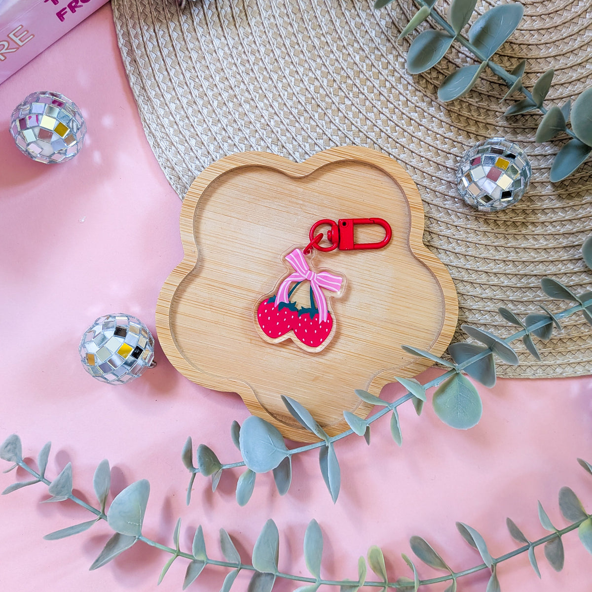 Coquette Strawberries Acrylic Keychain