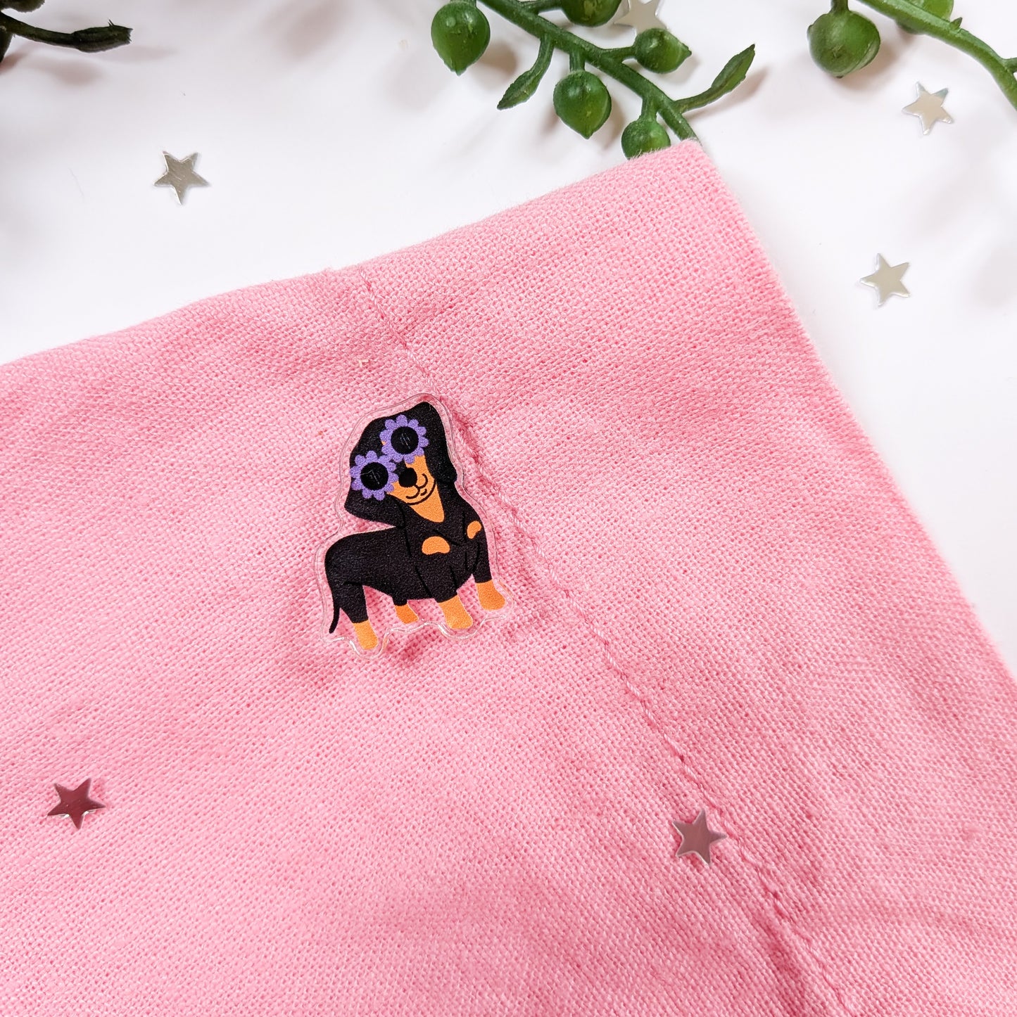 Groovy Dachshund Acrylic Pin Badge