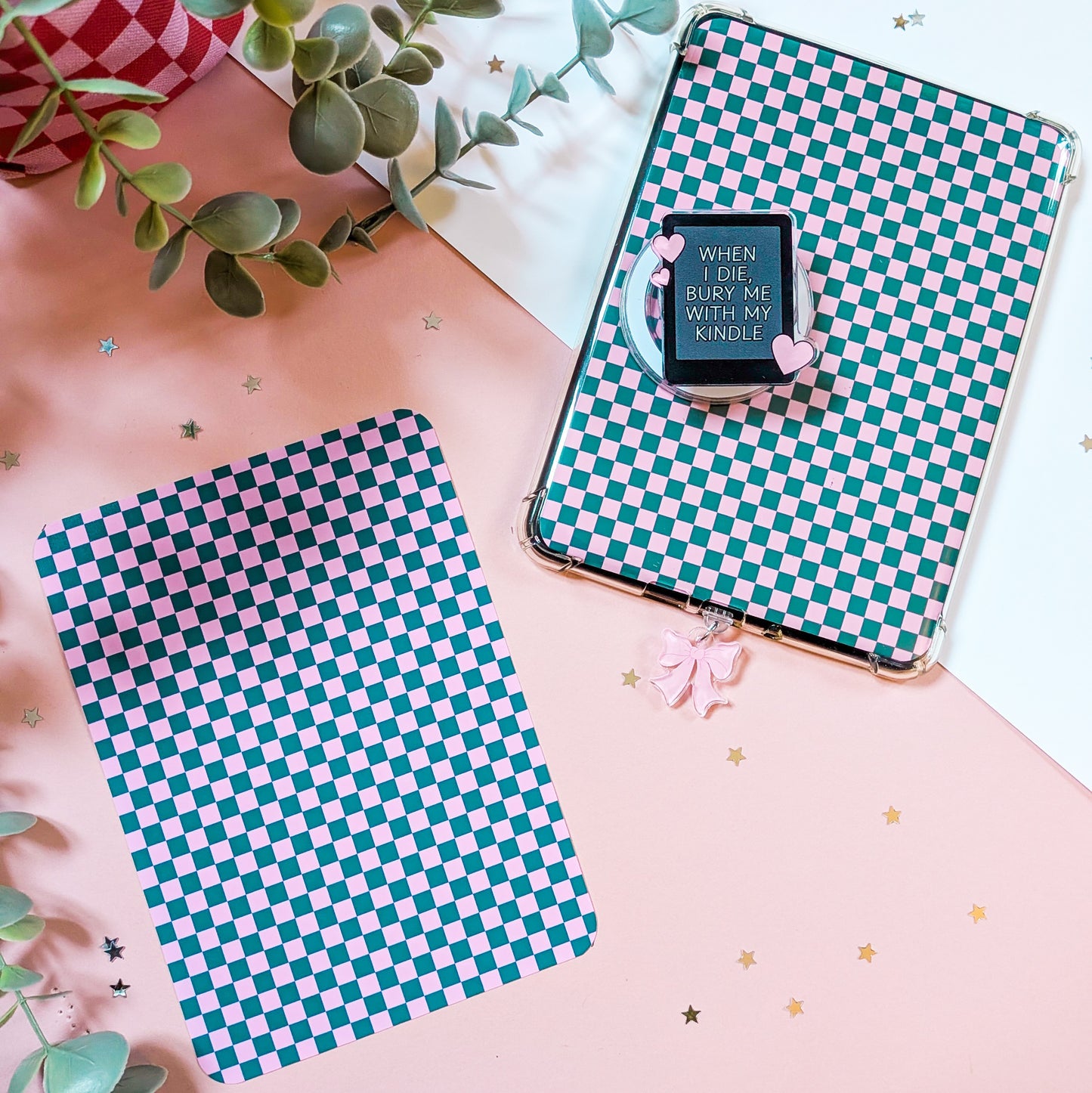 Pink and Teal Checkered Kindle Insert
