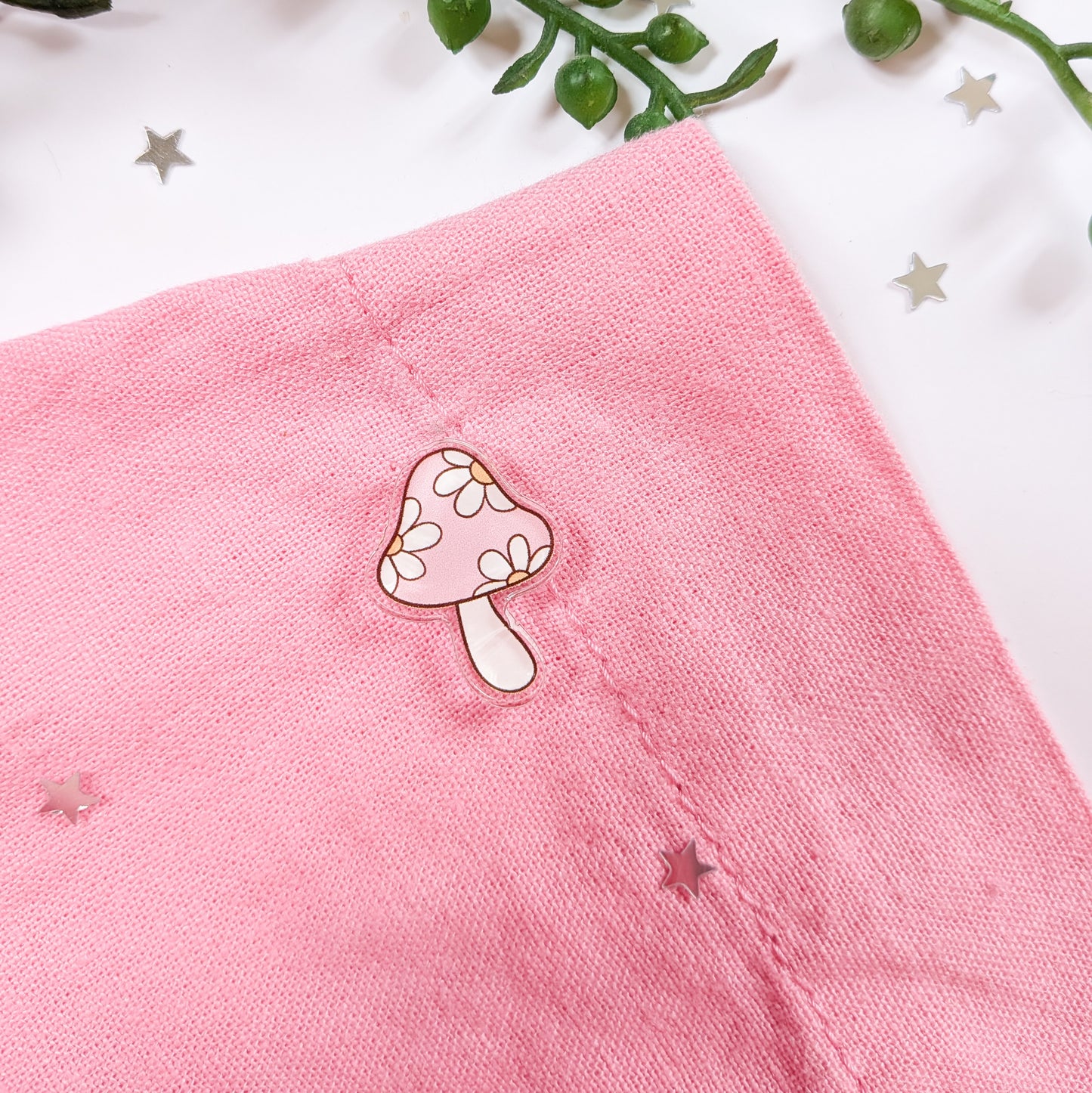 Pink Mushroom Acrylic Pin Badge