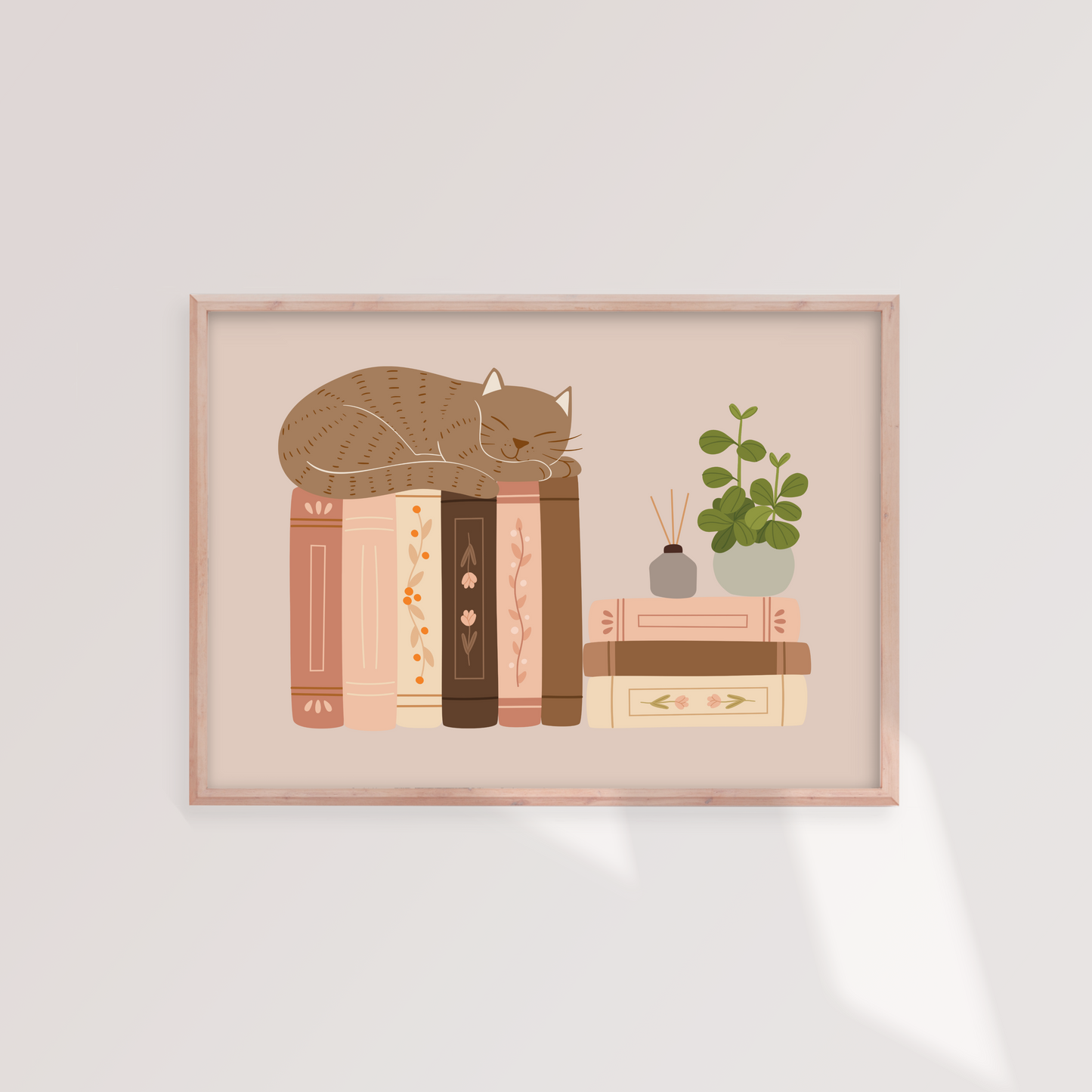 Sleepy Cat On Books Print