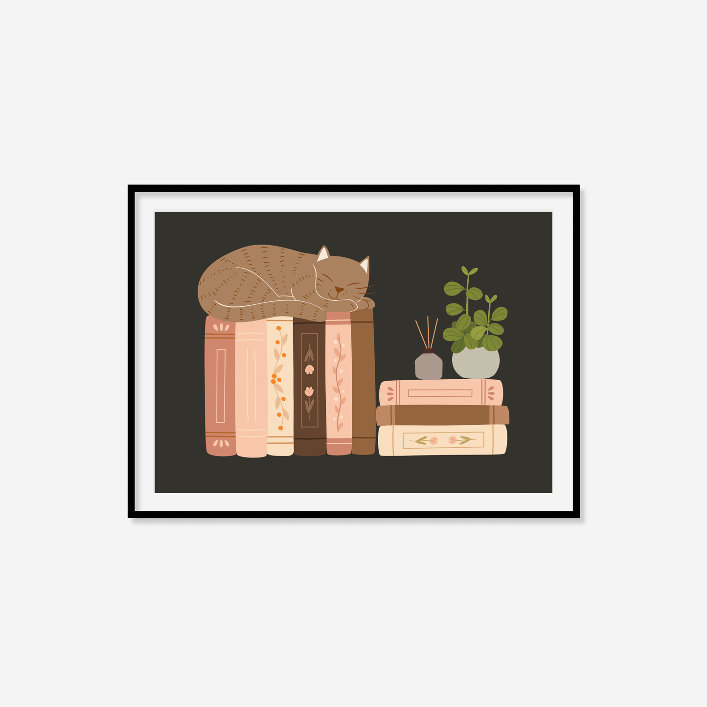 Sleepy Cat On Books Print