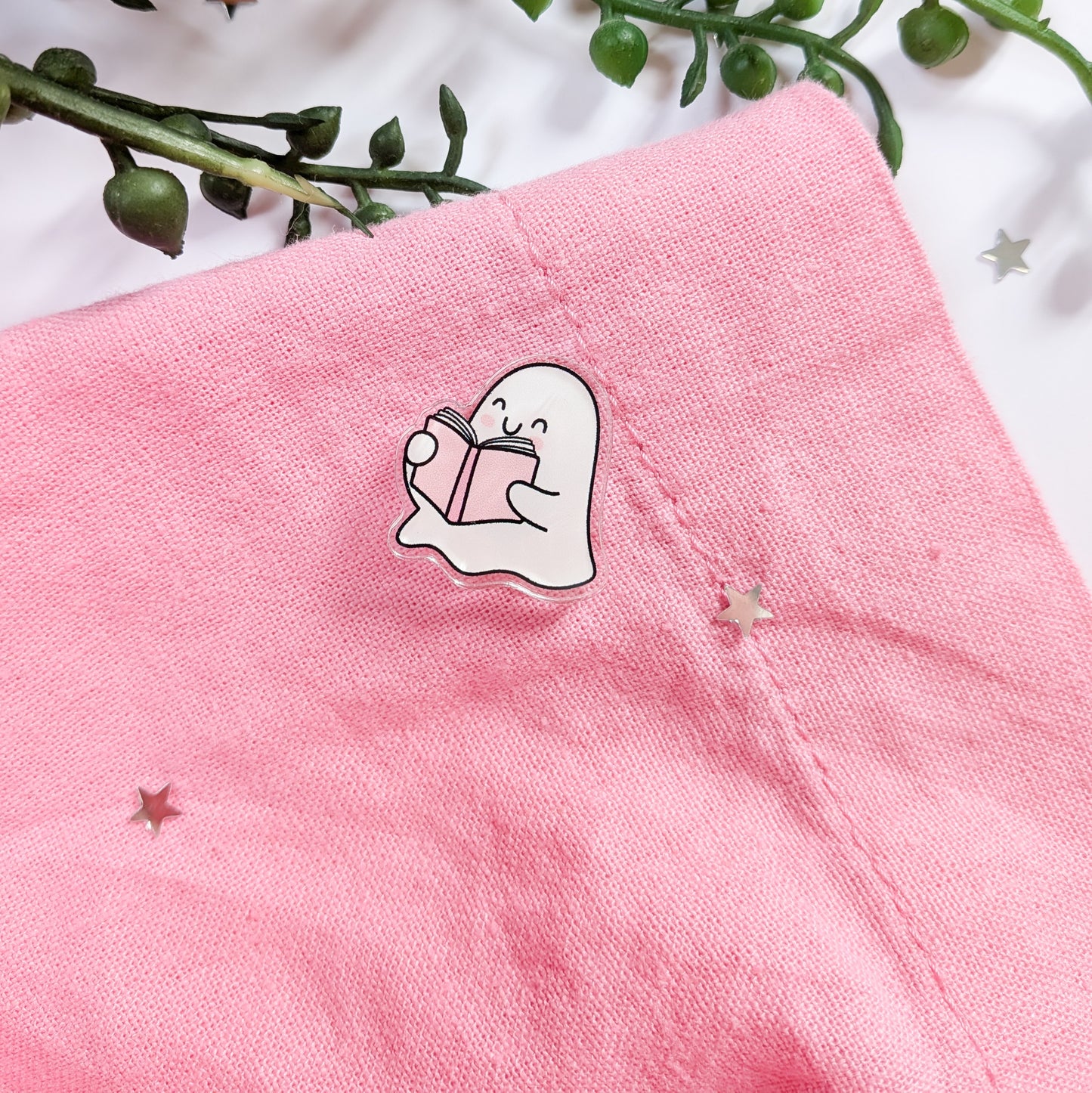 Bookish Ghostie Acrylic Pin Badge