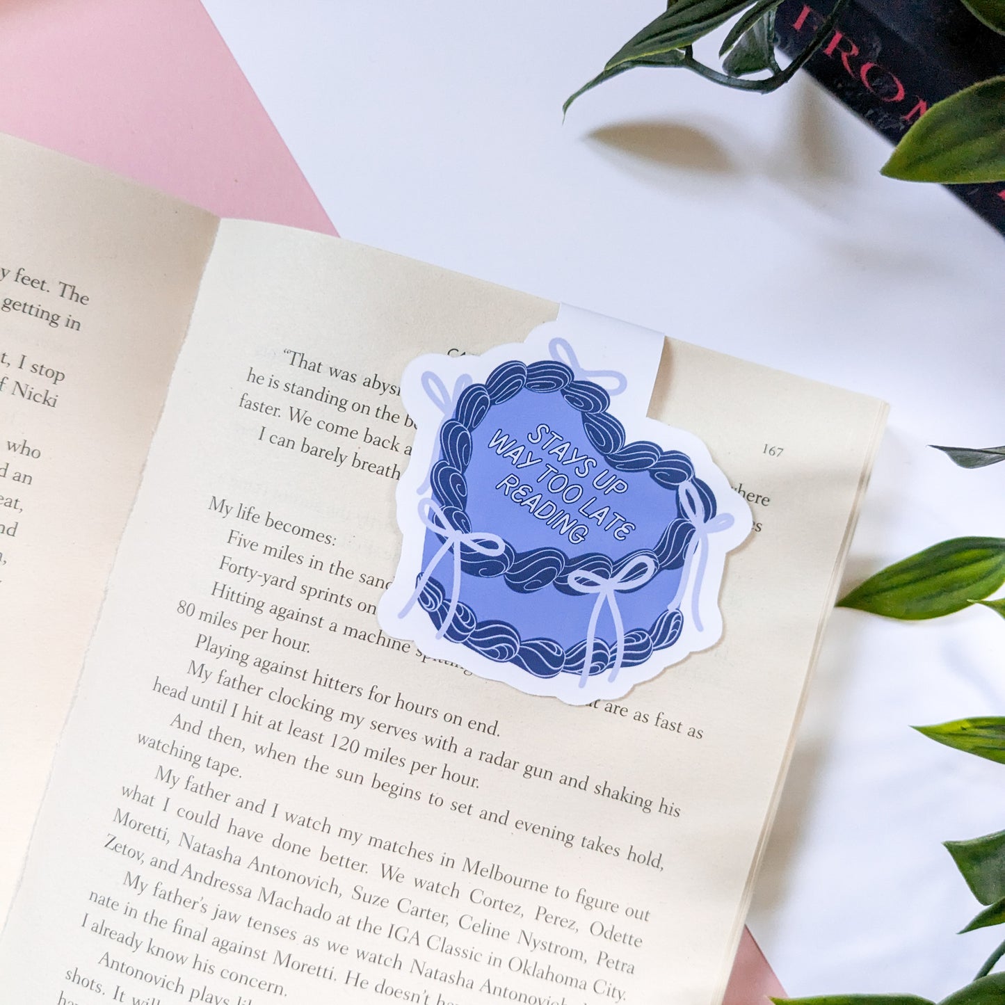 Stays Up Way Too Late Reading Cake Magnetic Die-Cut Bookmark