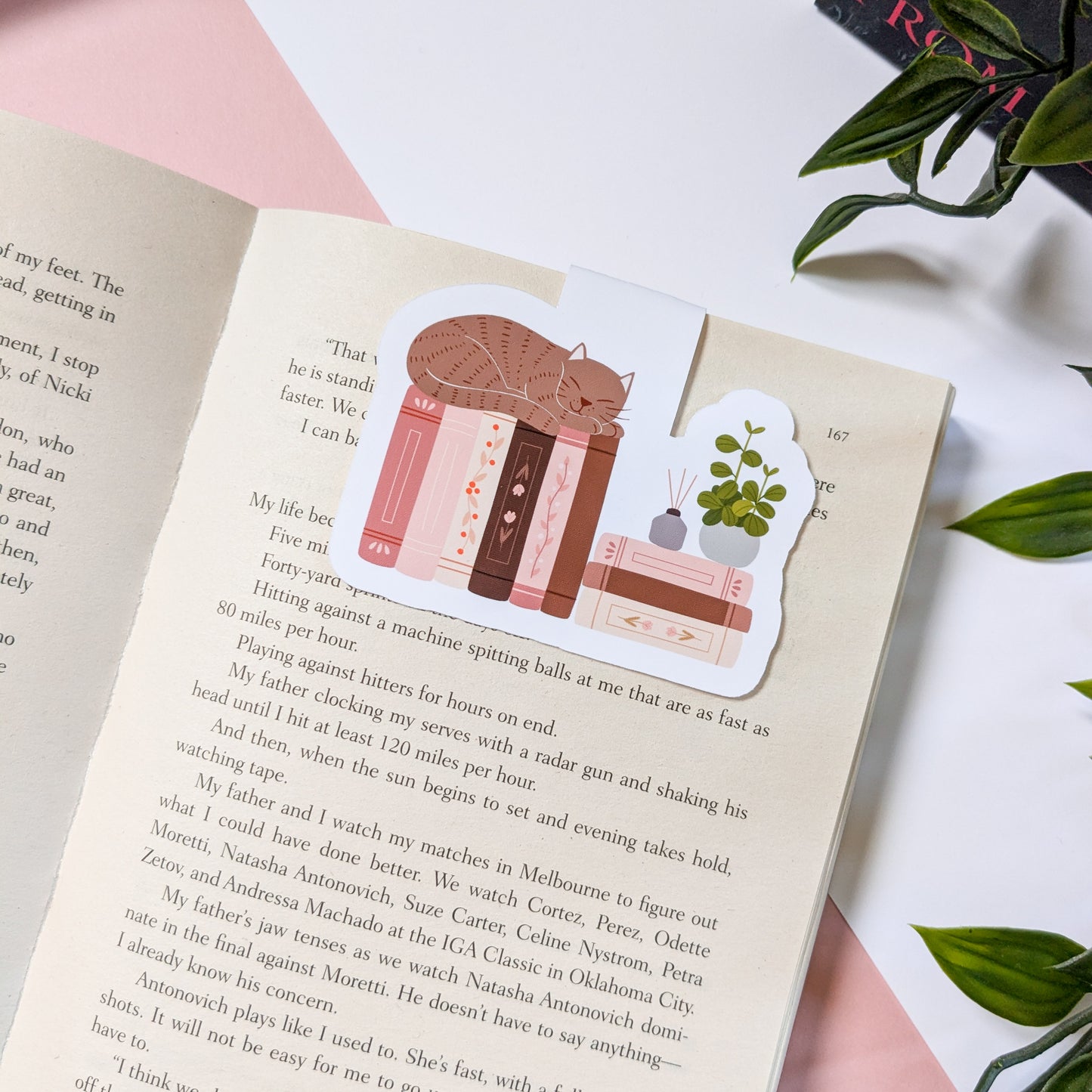 Sleepy Cat On Books Magnetic Die-Cut Bookmark