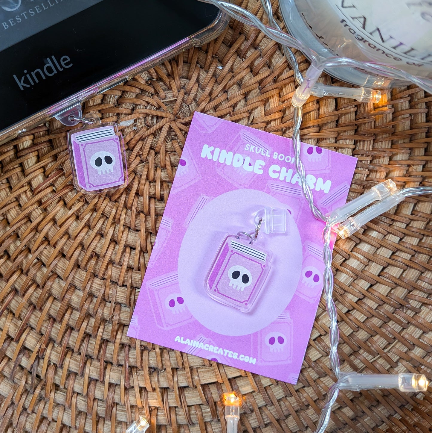 Cute Skull Book Kindle Charm