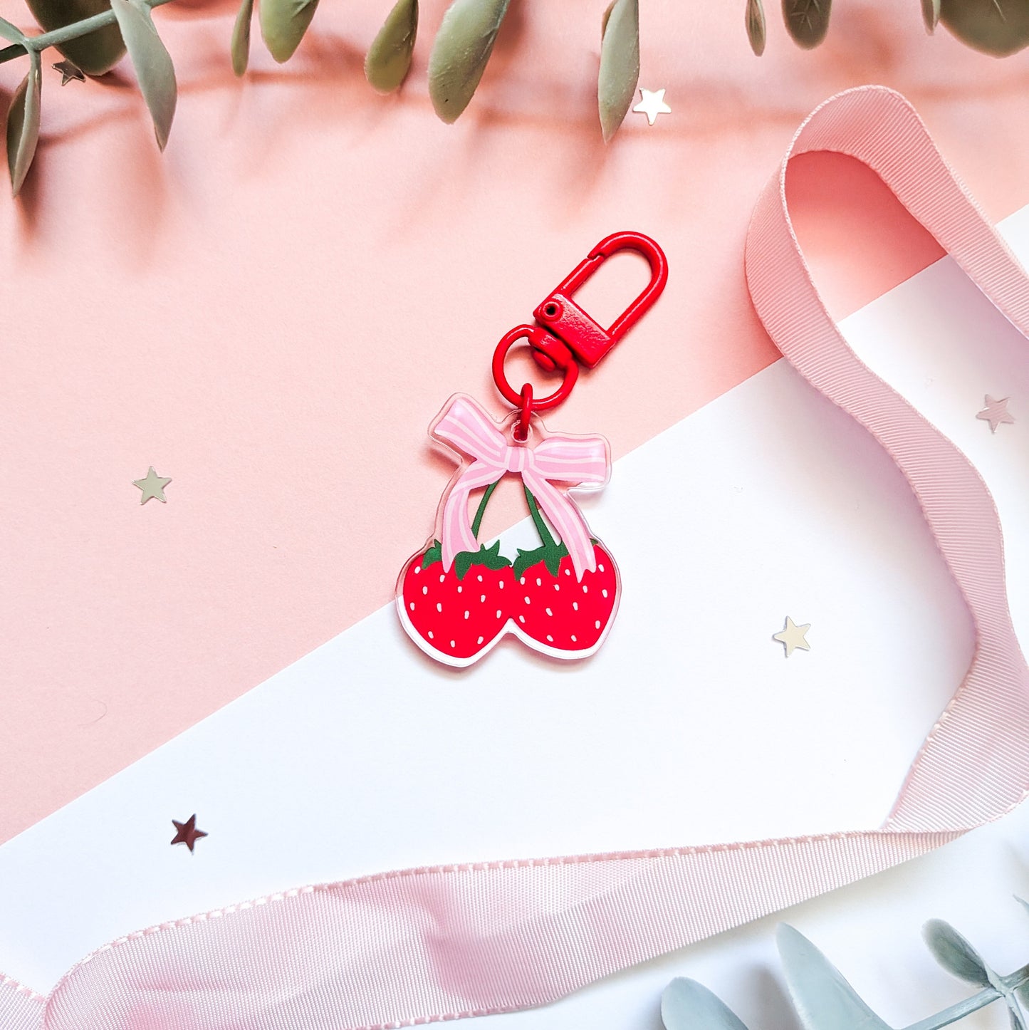 Coquette Strawberries Acrylic Keychain