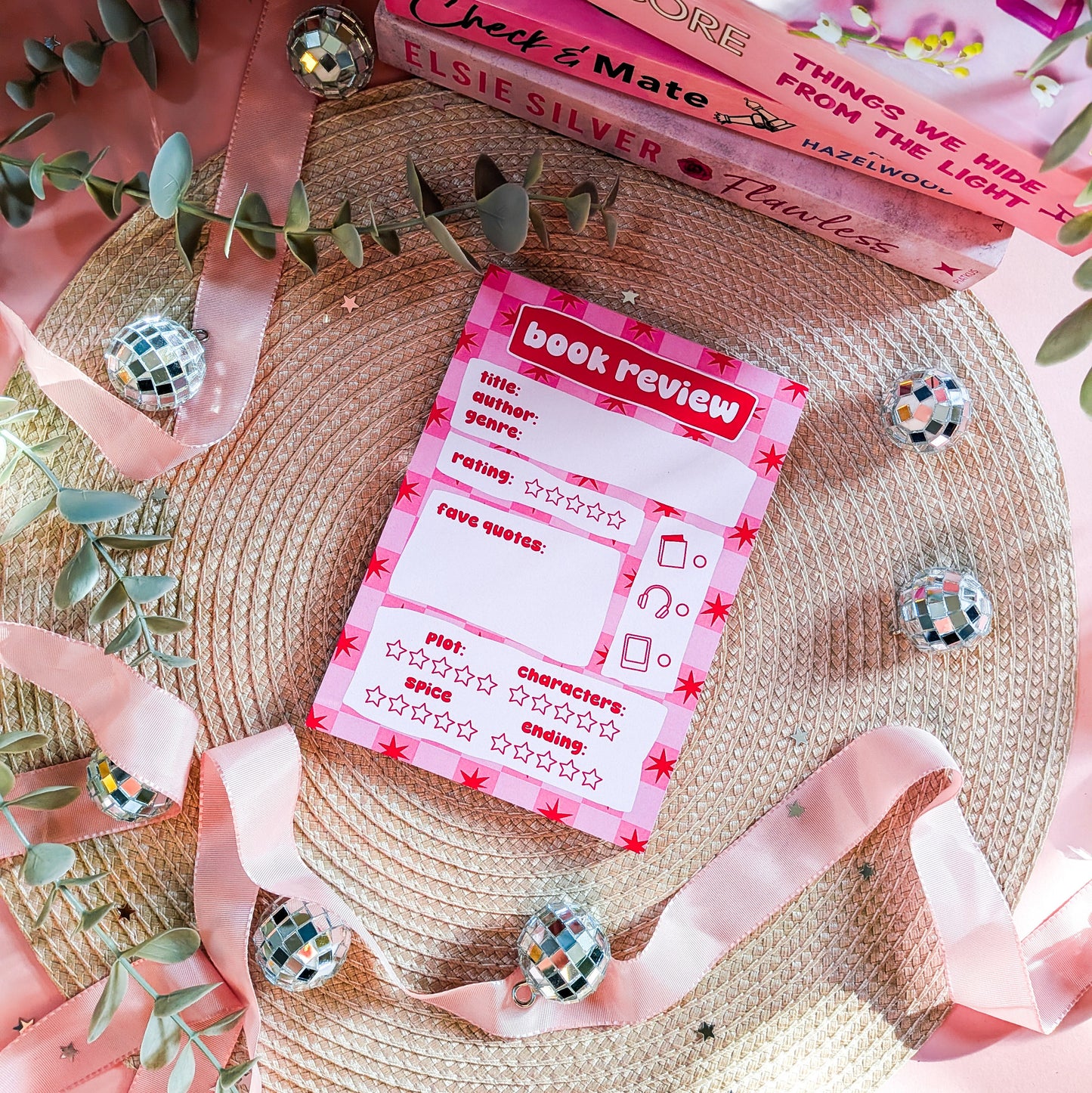 Pink And Red Book Review A6 Notepad