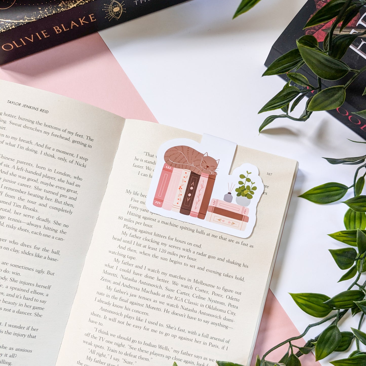 Sleepy Cat On Books Magnetic Die-Cut Bookmark