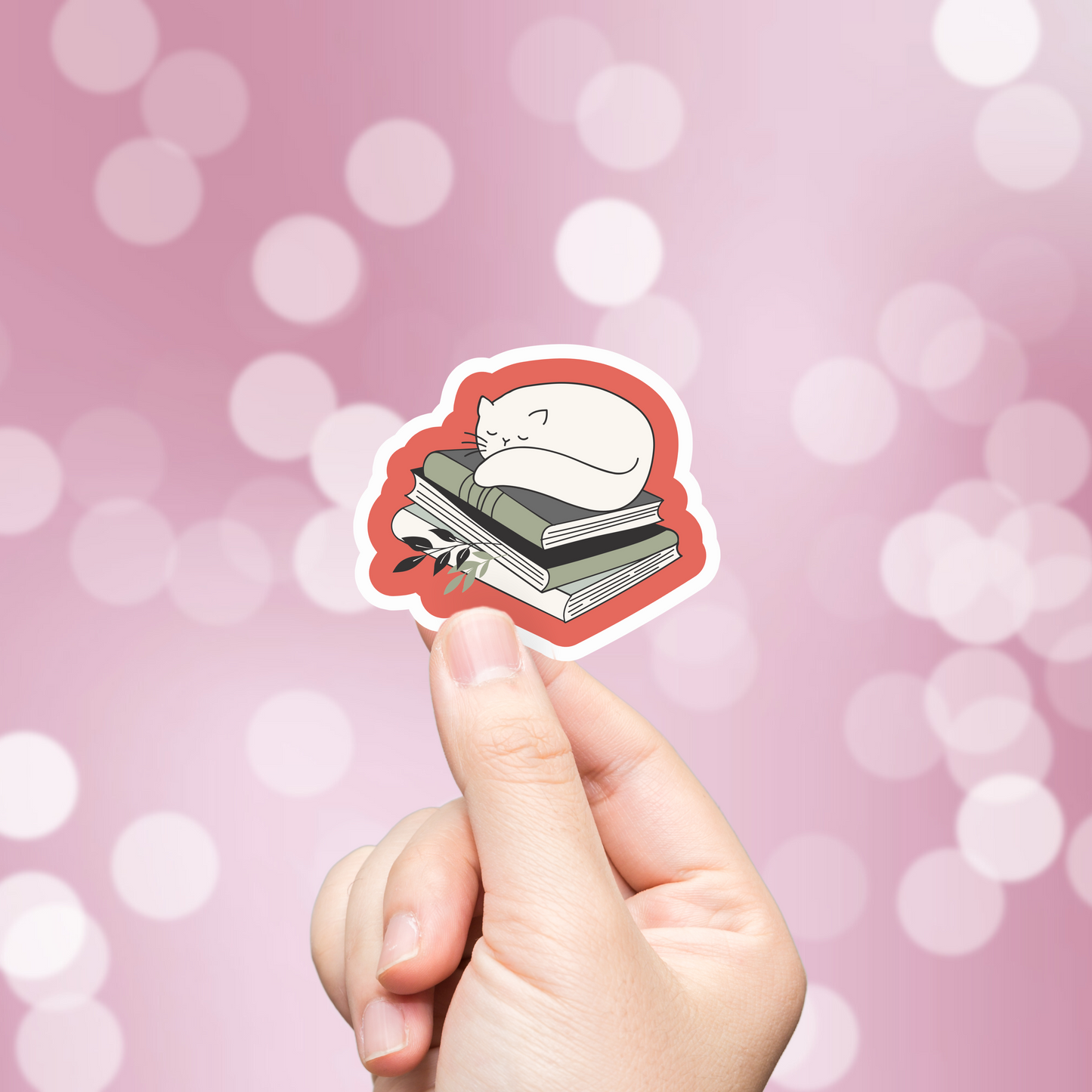 Cat On Books Sticker