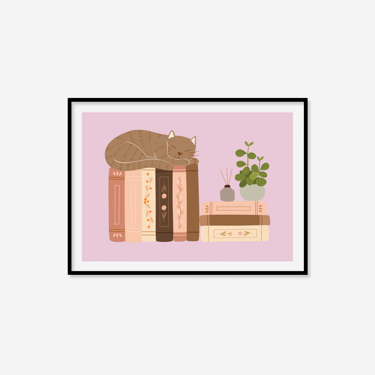 Sleepy Cat On Books Print