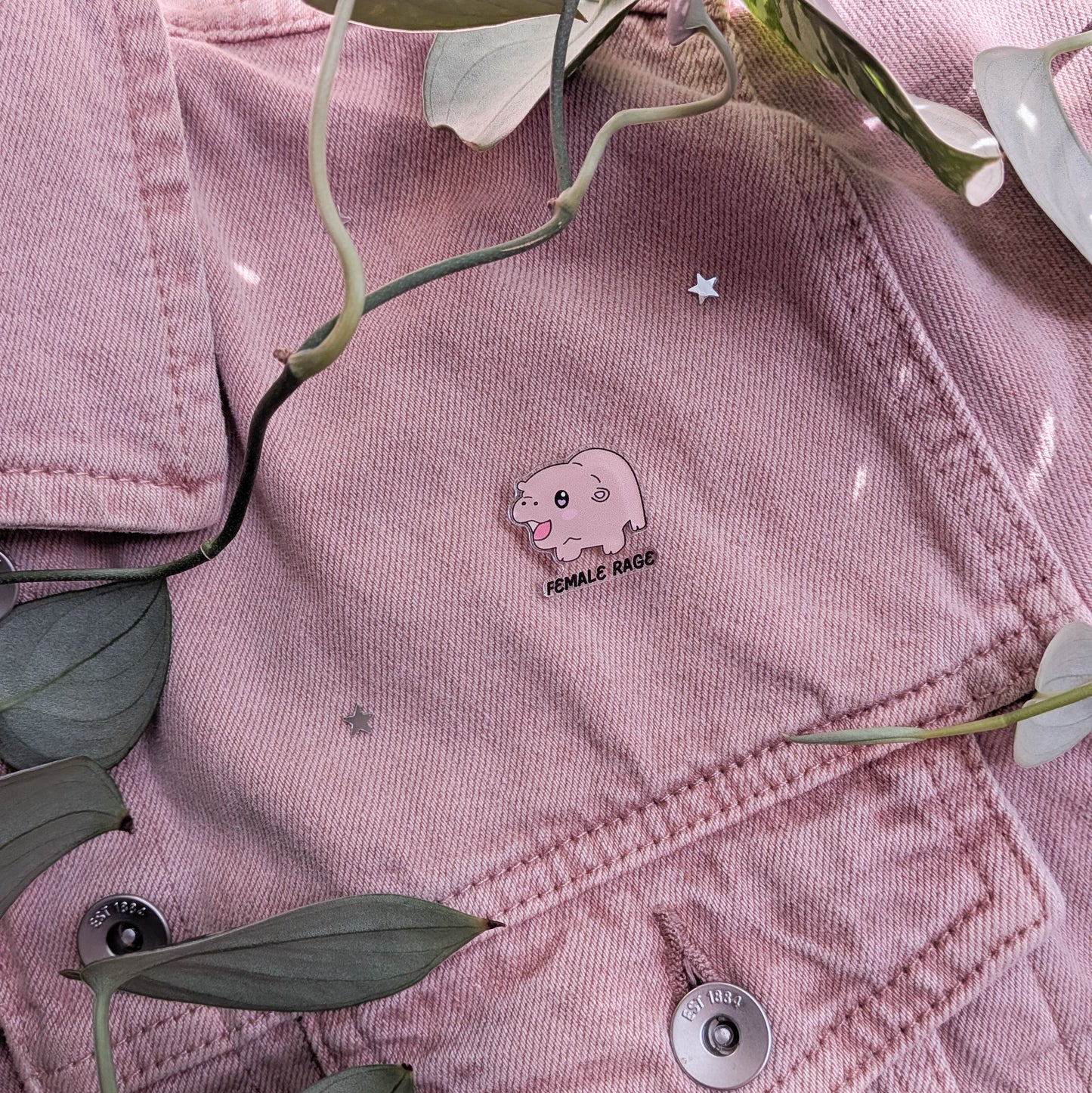 Female Rage Pygmy Hippo Acrylic Pin Badge