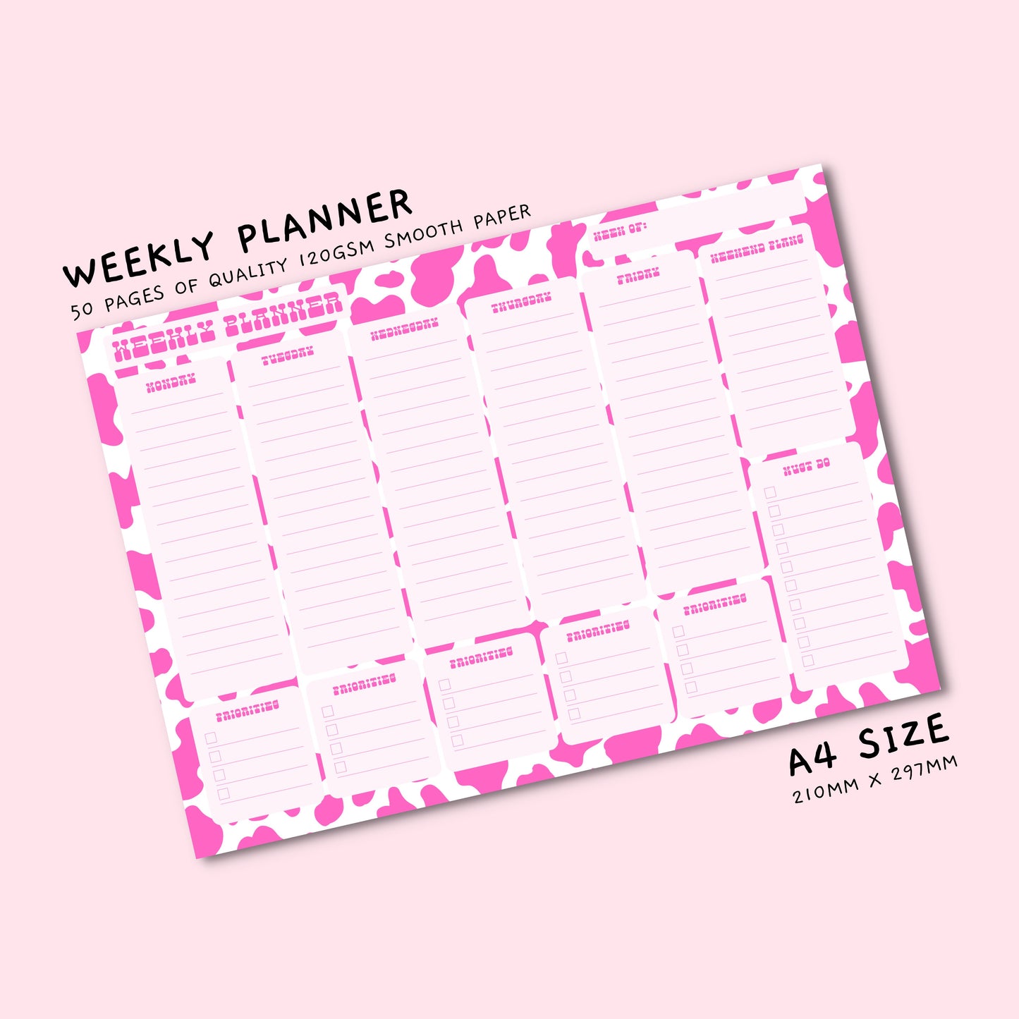 Pink Cow Print Weekly Planner