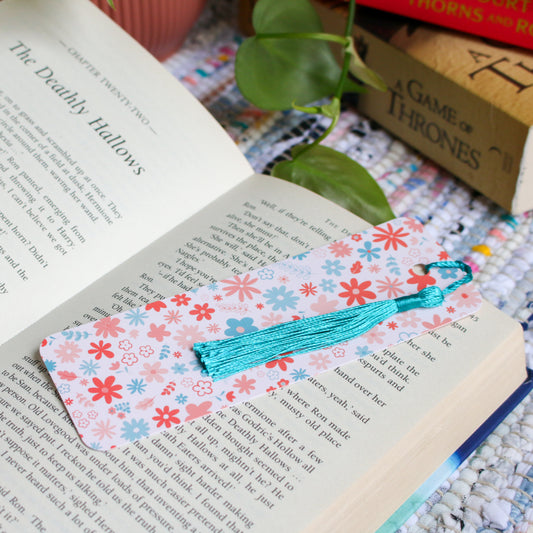 Cute Floral Print Bookmark With Tassel