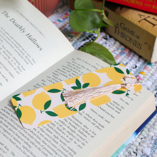 Lemon Print Bookmark With Tassel
