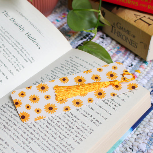 Sunflower Print Bookmark With Tassel