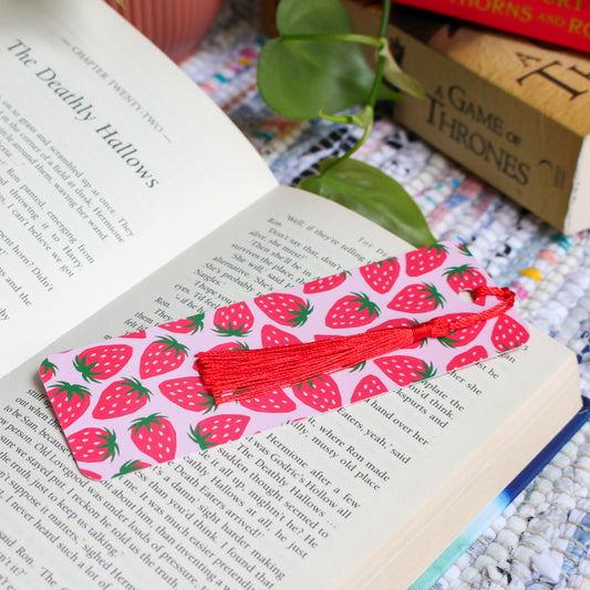 Strawberry Print Bookmark With Tassel