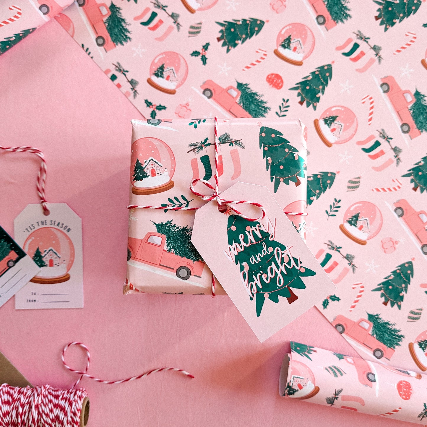 Pink and Teal Christmas Gift Wrap