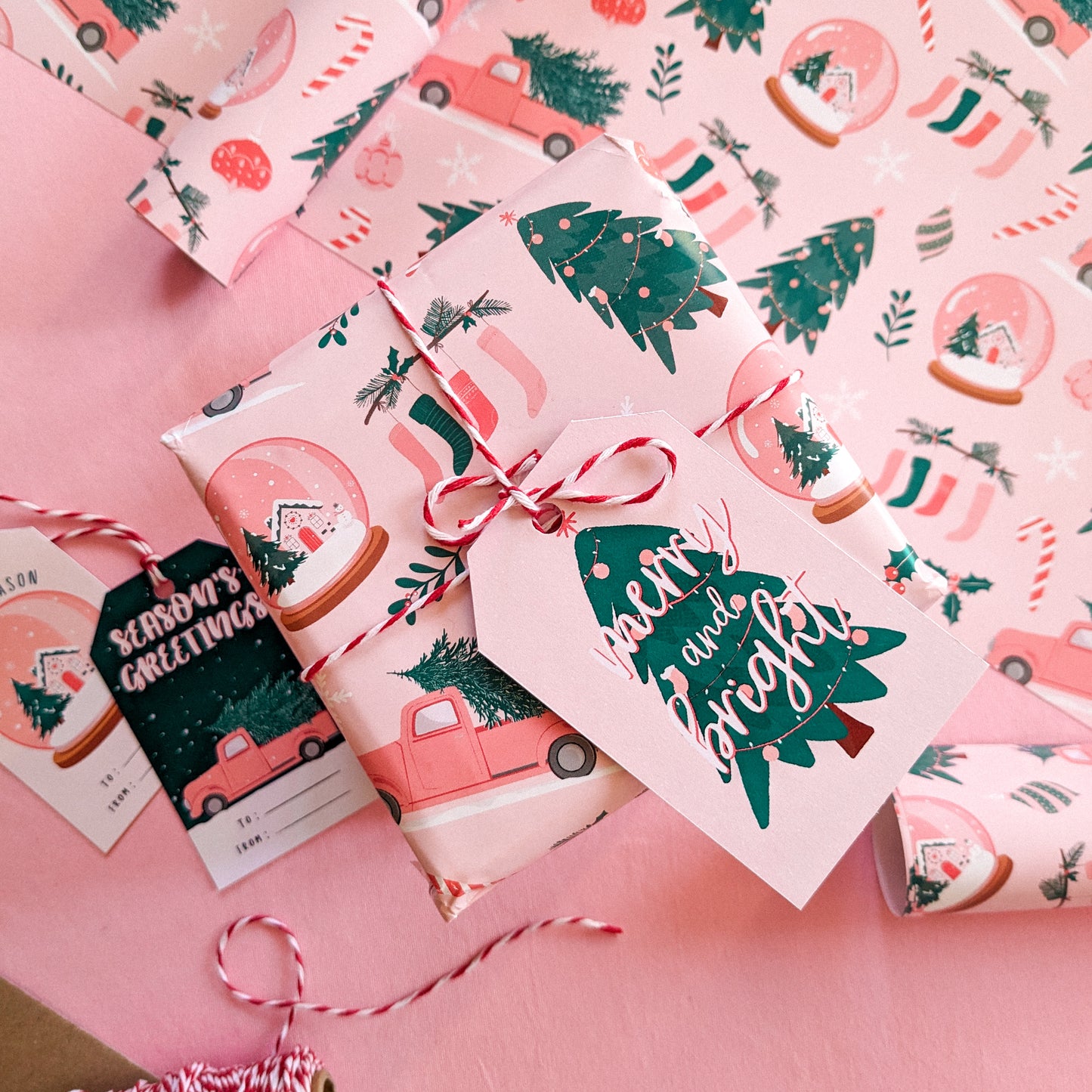 Pink and Teal Christmas Gift Wrap