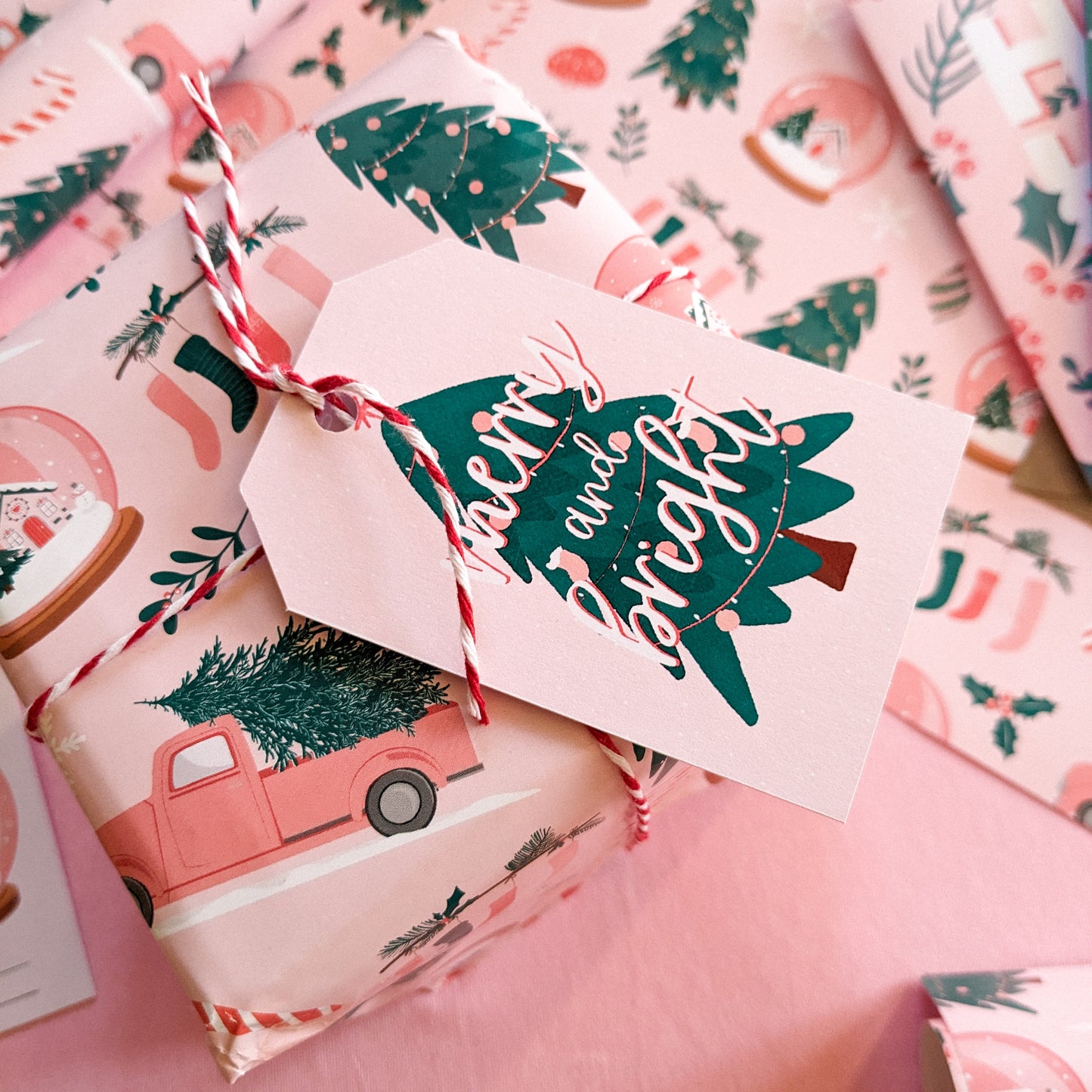 Pink and Teal Christmas Gift Wrap