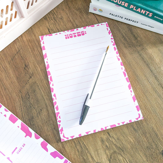 Pink Cow Print Notepad