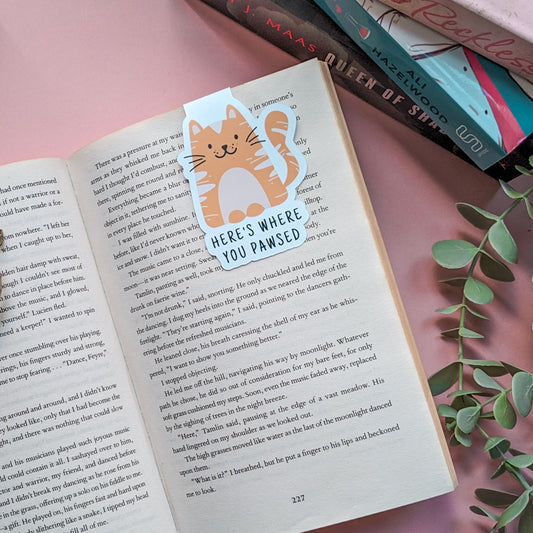 Here's Where You Pawsed Cat Magnetic Die-Cut Bookmark