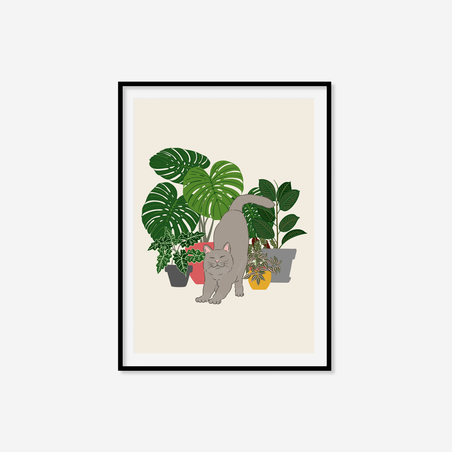 Boho Cat and Plants Print