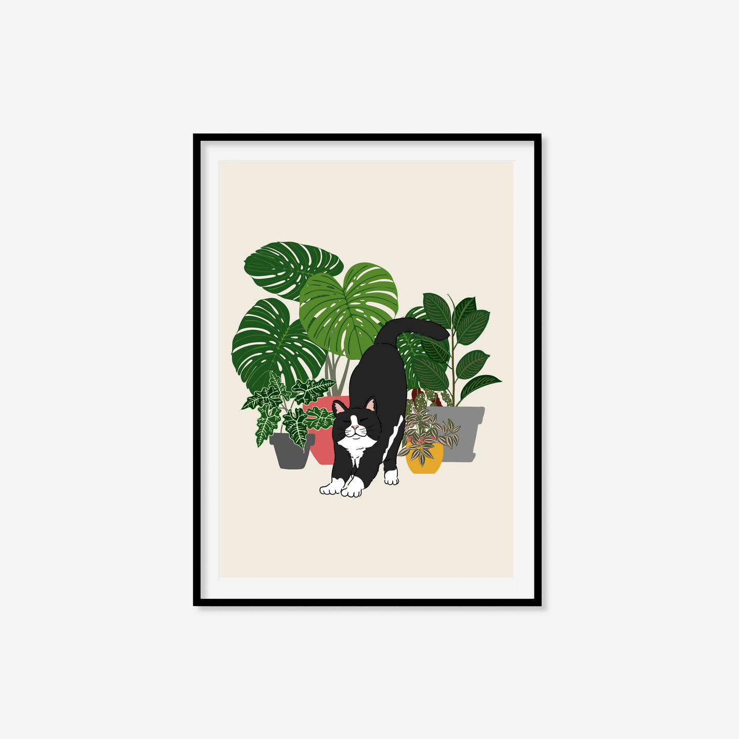 Boho Cat and Plants Print