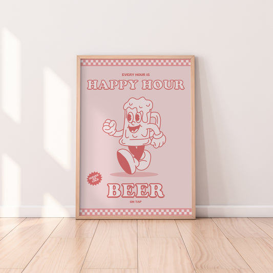 Retro Every Hour Is Happy Hour Beer On Tap Print