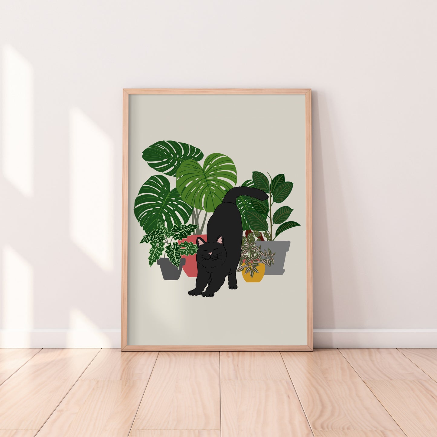 Boho Cat and Plants Print