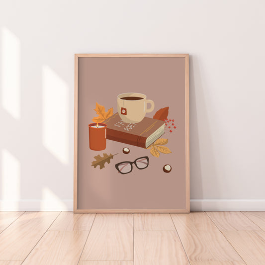 Autumnal Books And Coffee Print