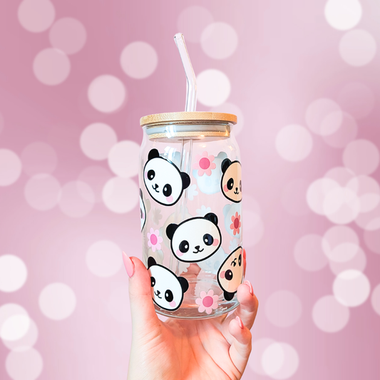 Cute Pandas Glass Can Cup
