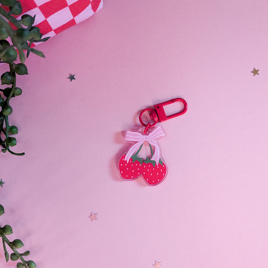 Strawberry Bow Acrylic Keychain