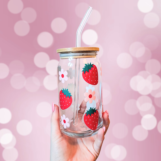 Strawberry Glass Can Cup