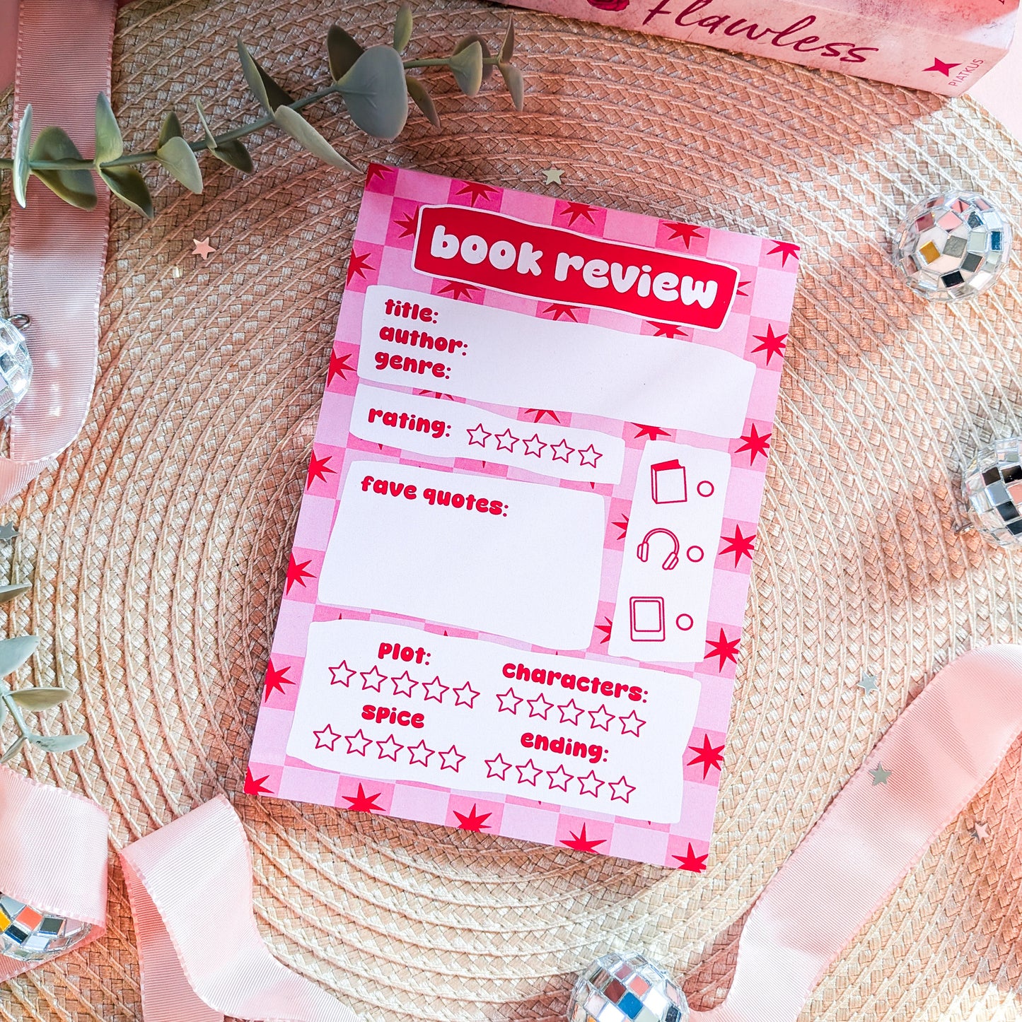 Pink And Red Book Review A6 Notepad