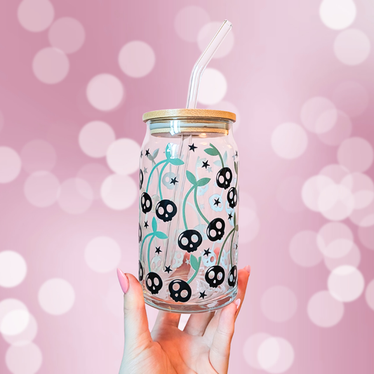 Skull Cherries Glass Can Cup
