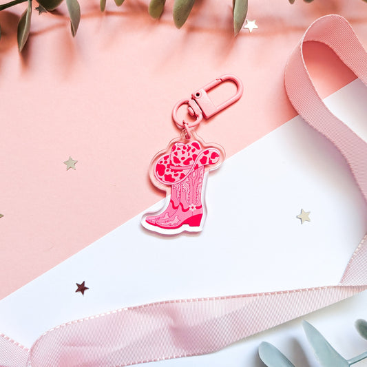Pink Cowboy Boots And Hat Acrylic Keychain