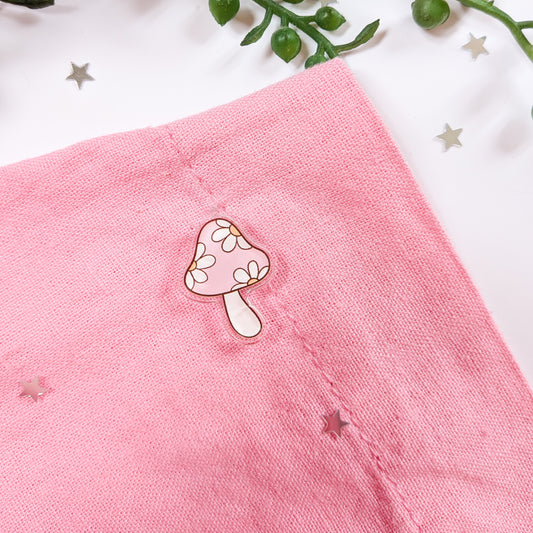Pink Mushroom Acrylic Pin Badge