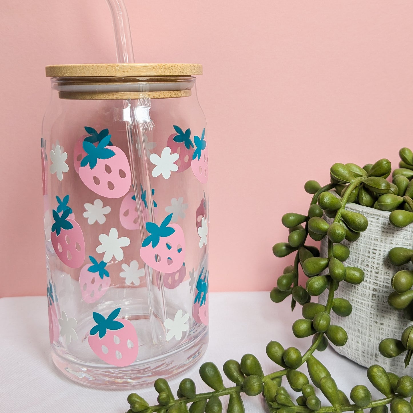 Strawberry Design Glass Can Cup