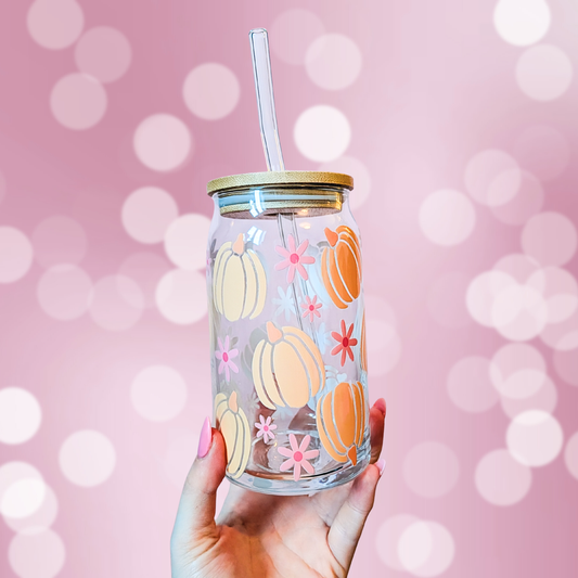 Cute Pumpkins Glass Can Cup