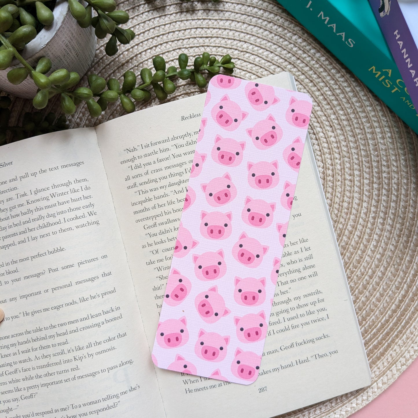 Cute Pigs Linen Card Bookmark