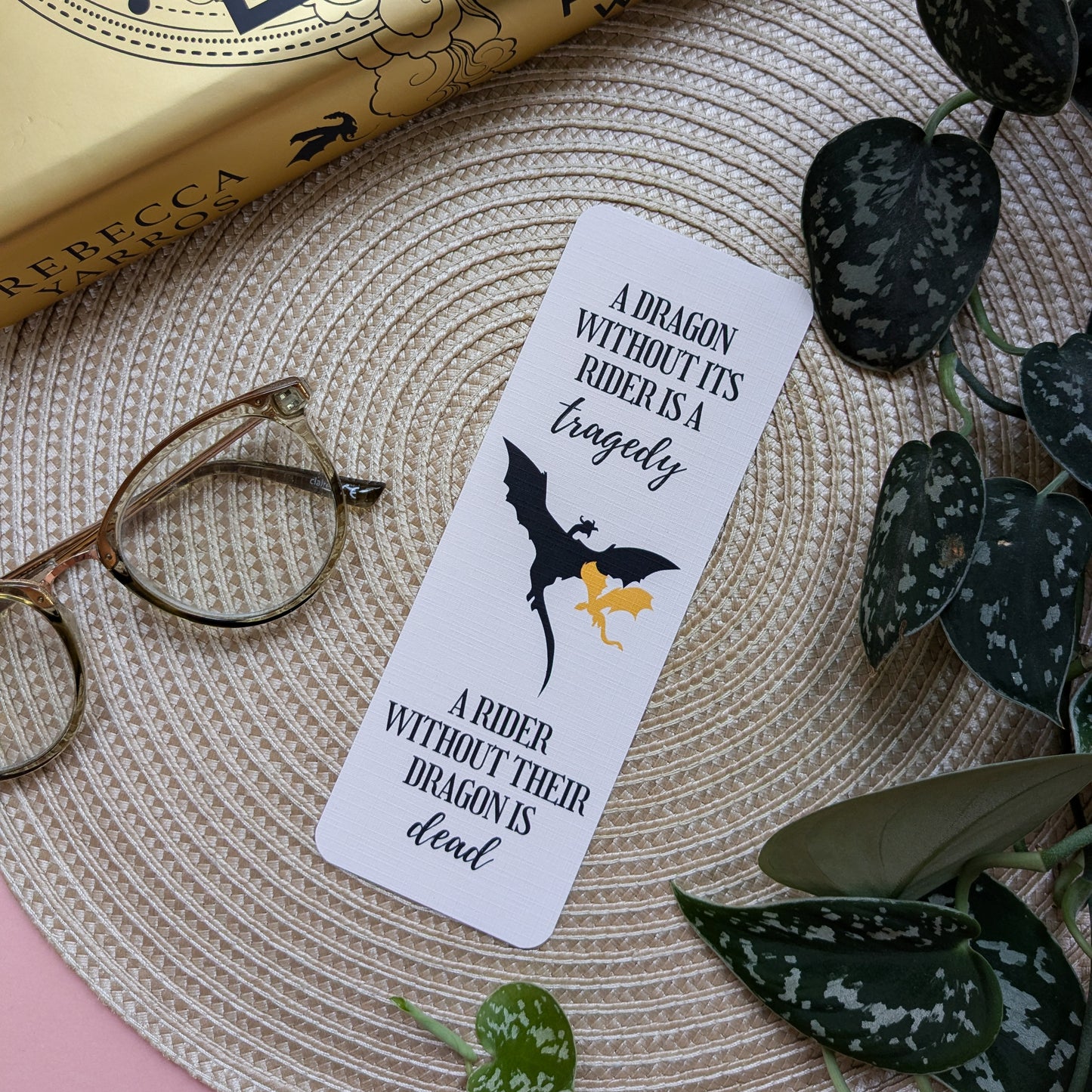 'A Dragon Without Its Rider Is A Tragedy, A Rider Without Their Dragon Is Dead' Fourth Wing Linen Card Bookmark