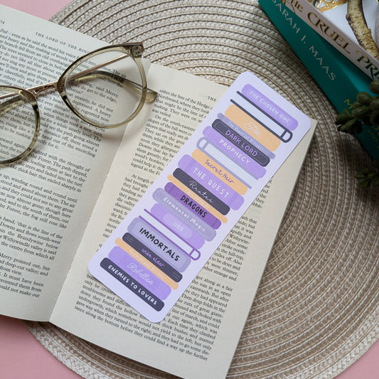 Fantasy Tropes Bookstack Linen Card Bookmark