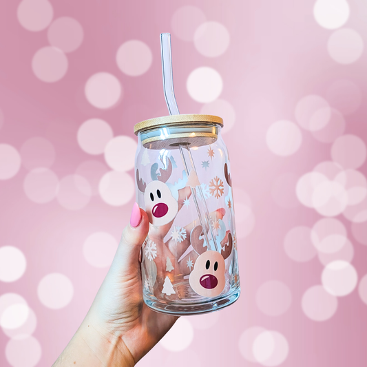 Cute Reindeer Glass Can Cup