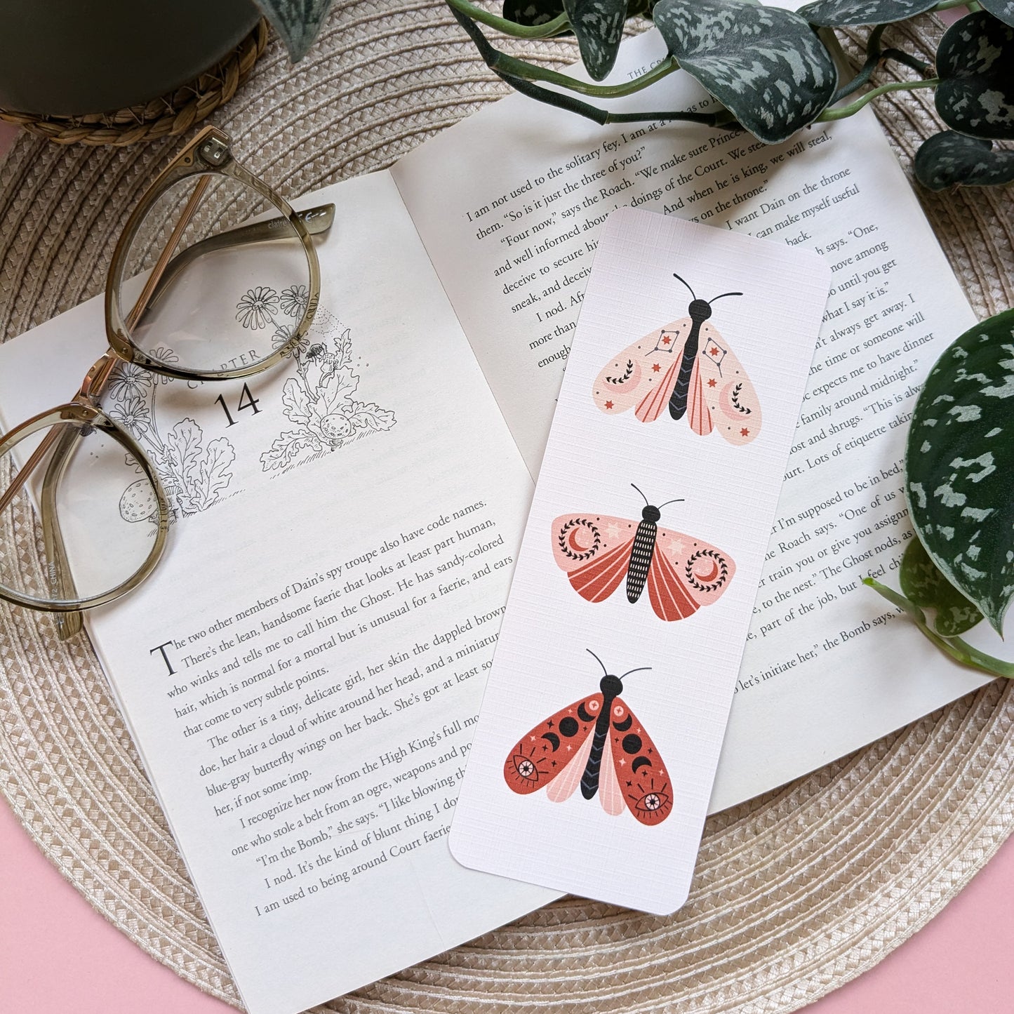 Moths Linen Card Bookmark