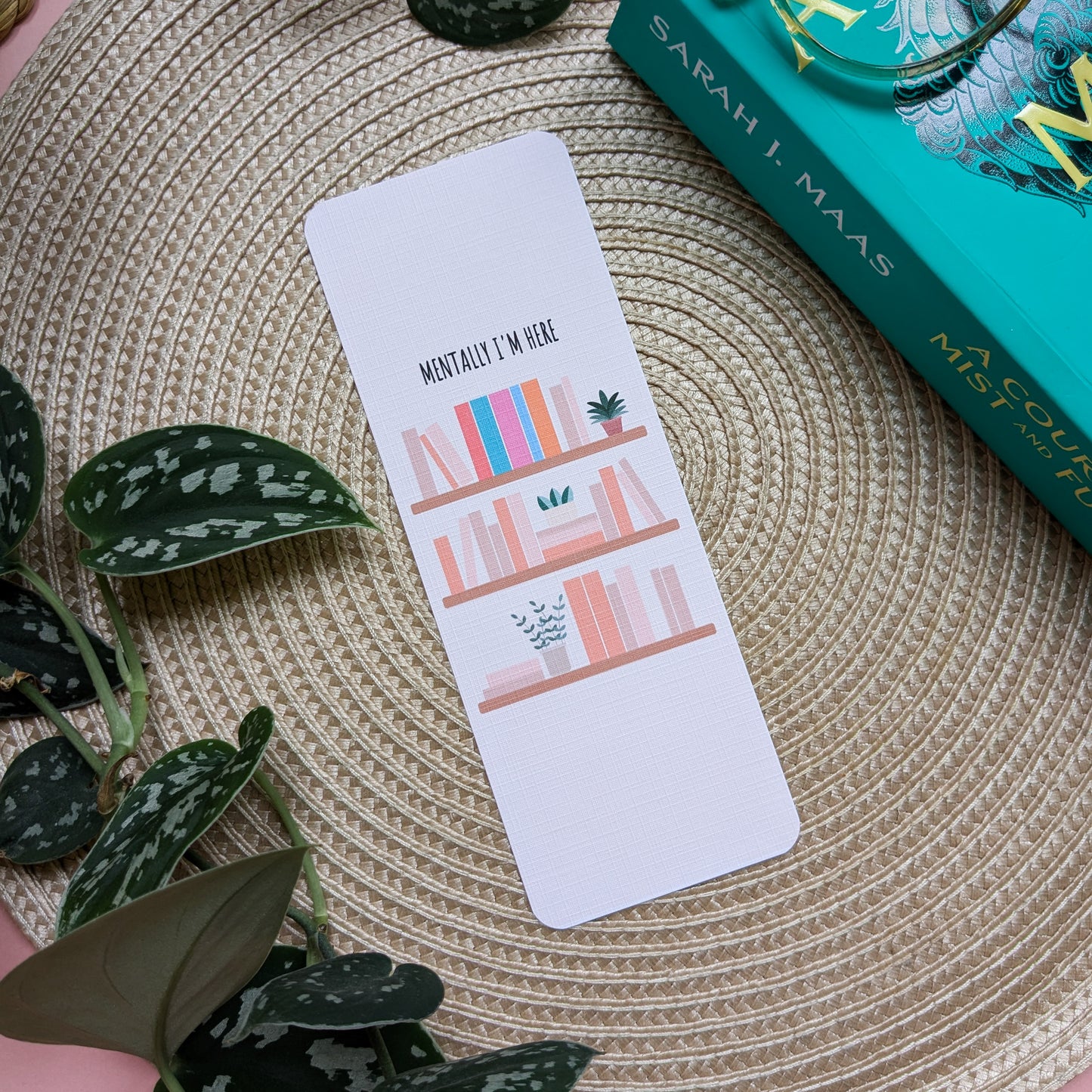 Mentally I'm Here Acotar Bookshelf Linen Card Bookmark