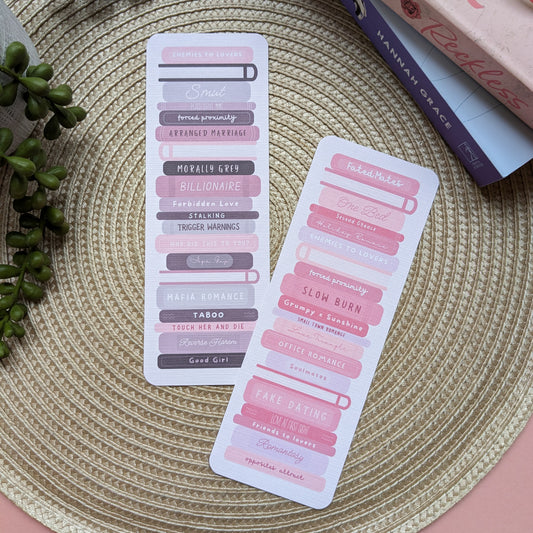 Romance Tropes Bookstack Linen Card Bookmark