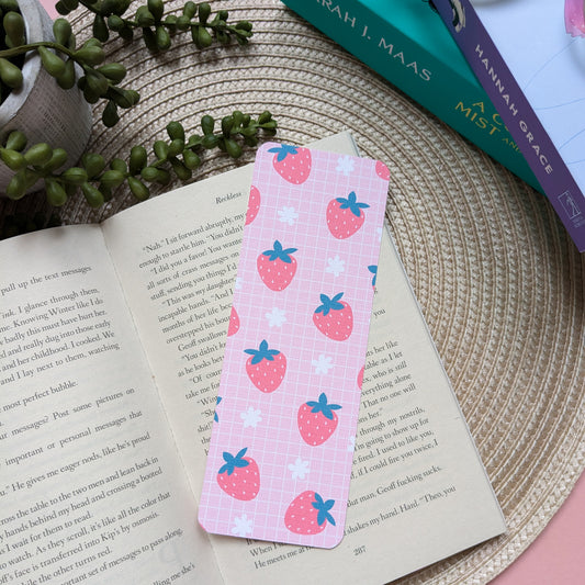 Cute Strawberries Linen Card Bookmark