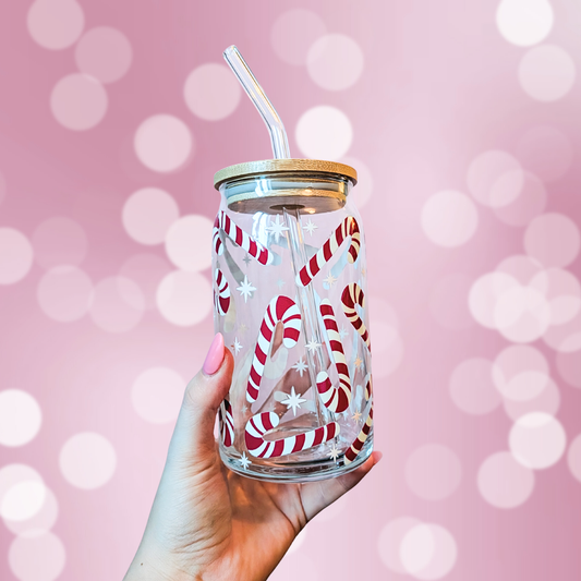 Candy Cane Glass Can Cup