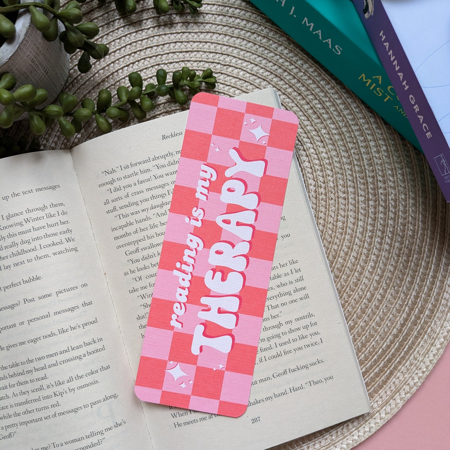 Reading Is My Therapy Linen Card Bookmark